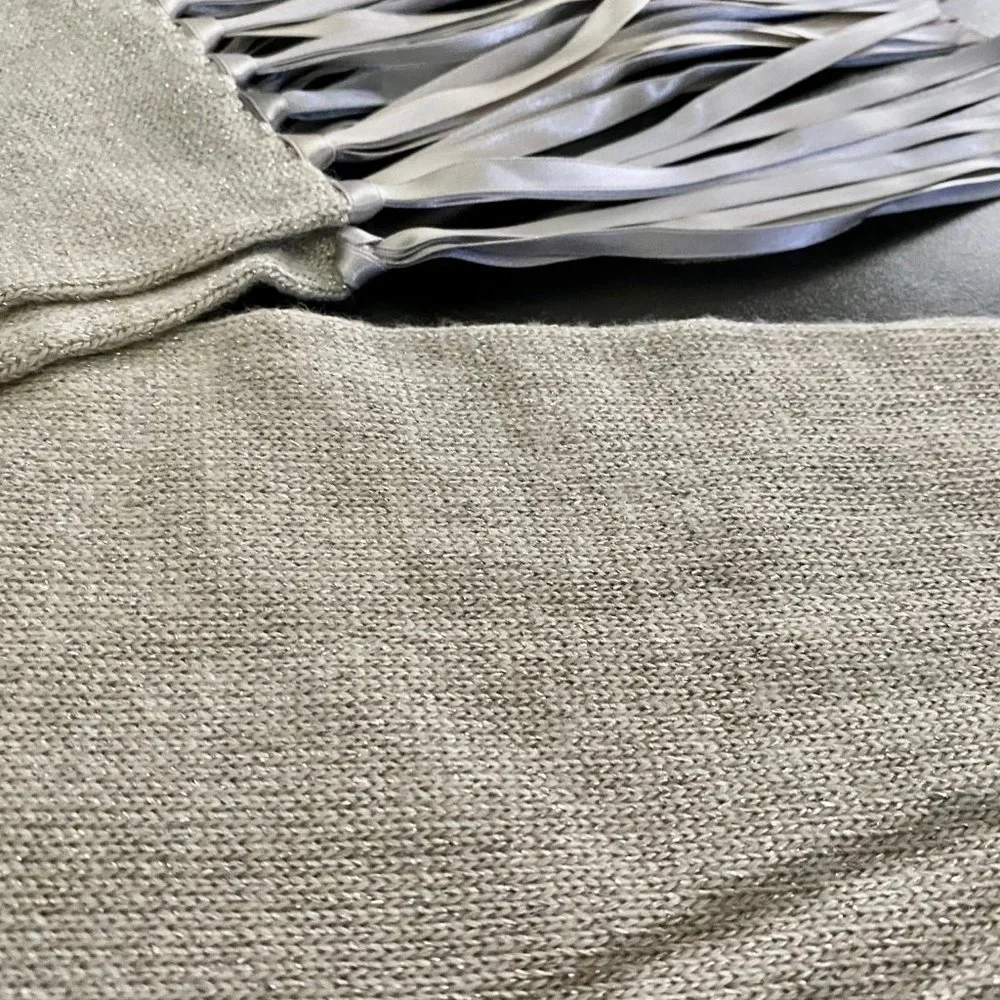 New Ann Taylor Mix Media Knit Wool Rayon Metallic Narrow Long Fringe Sca…